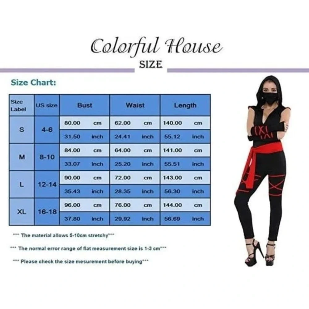 Colorful House Black Ninja Adult Women's Halloween Costume Size XL 5 pieces‎